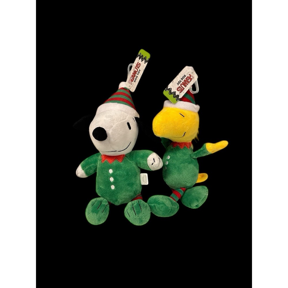 Peanuts Dog Toys Snoopy and Woodstock Elf Santa's Elves w/ Squeakers NEW